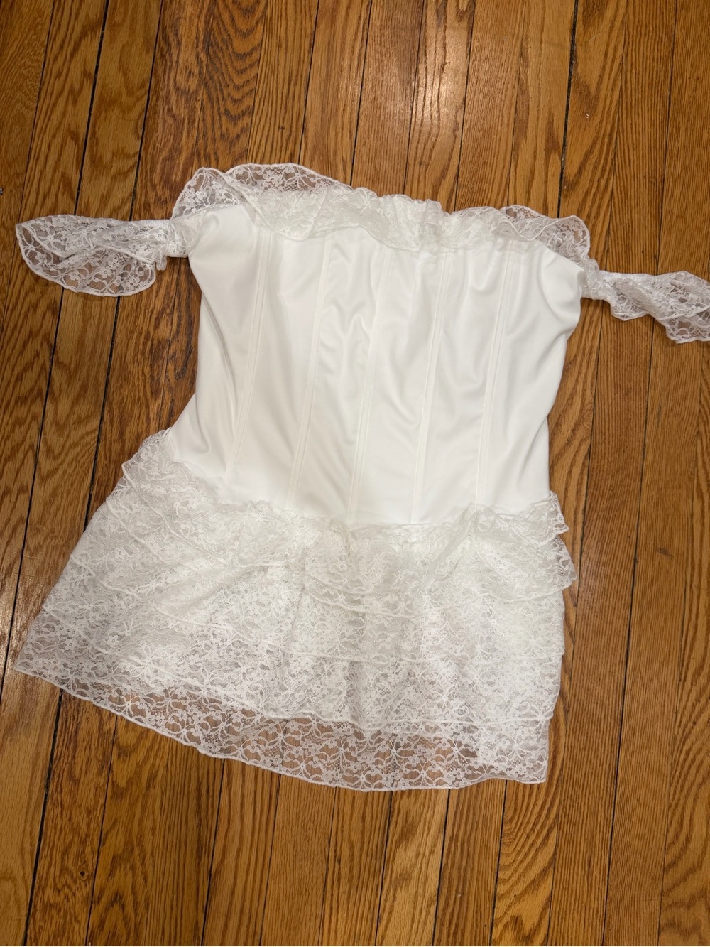 SHEIN White Lace Off-Shoulder Bustier Mini Dress